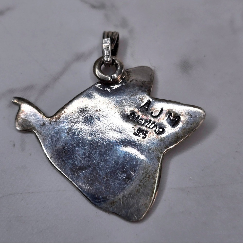 Sterling Silver 925 Southwestern Stamped Butterfly Moth Pendant Signed AJM 2.0g - Picture 4 of 7